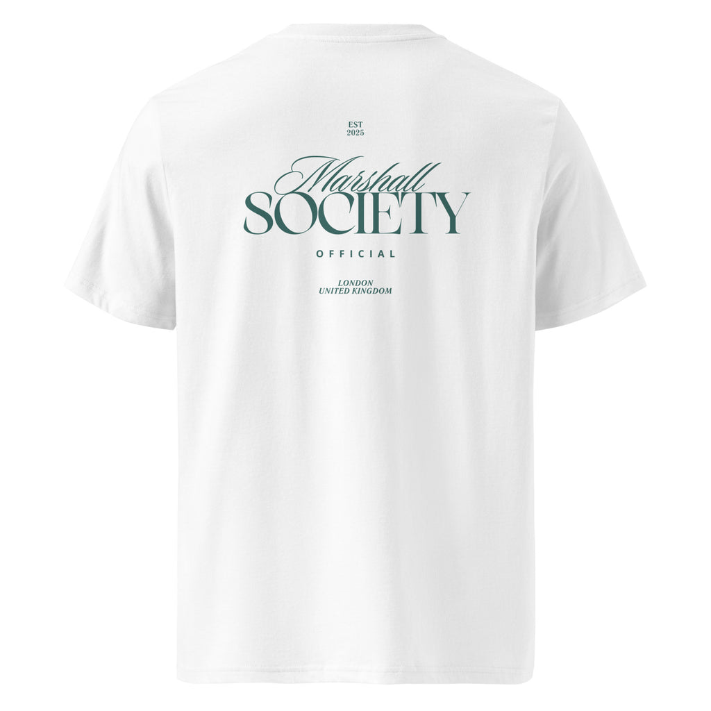 The Society Tee in White featuring Marshall Society back print